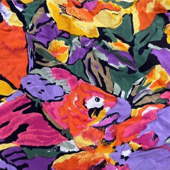 Vintage Phool Viscose Boho Parrot Floral Print Yellow Purple Orange Pockets L - Picture 3 of 8